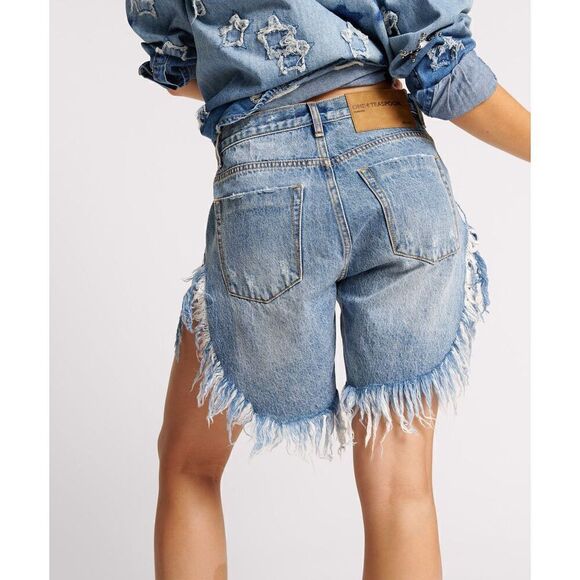 One Teaspoon HOLLYWOOD FRANKIES LONG LENGTH DENIM SHORT Size 24 - Picture 4 of 13